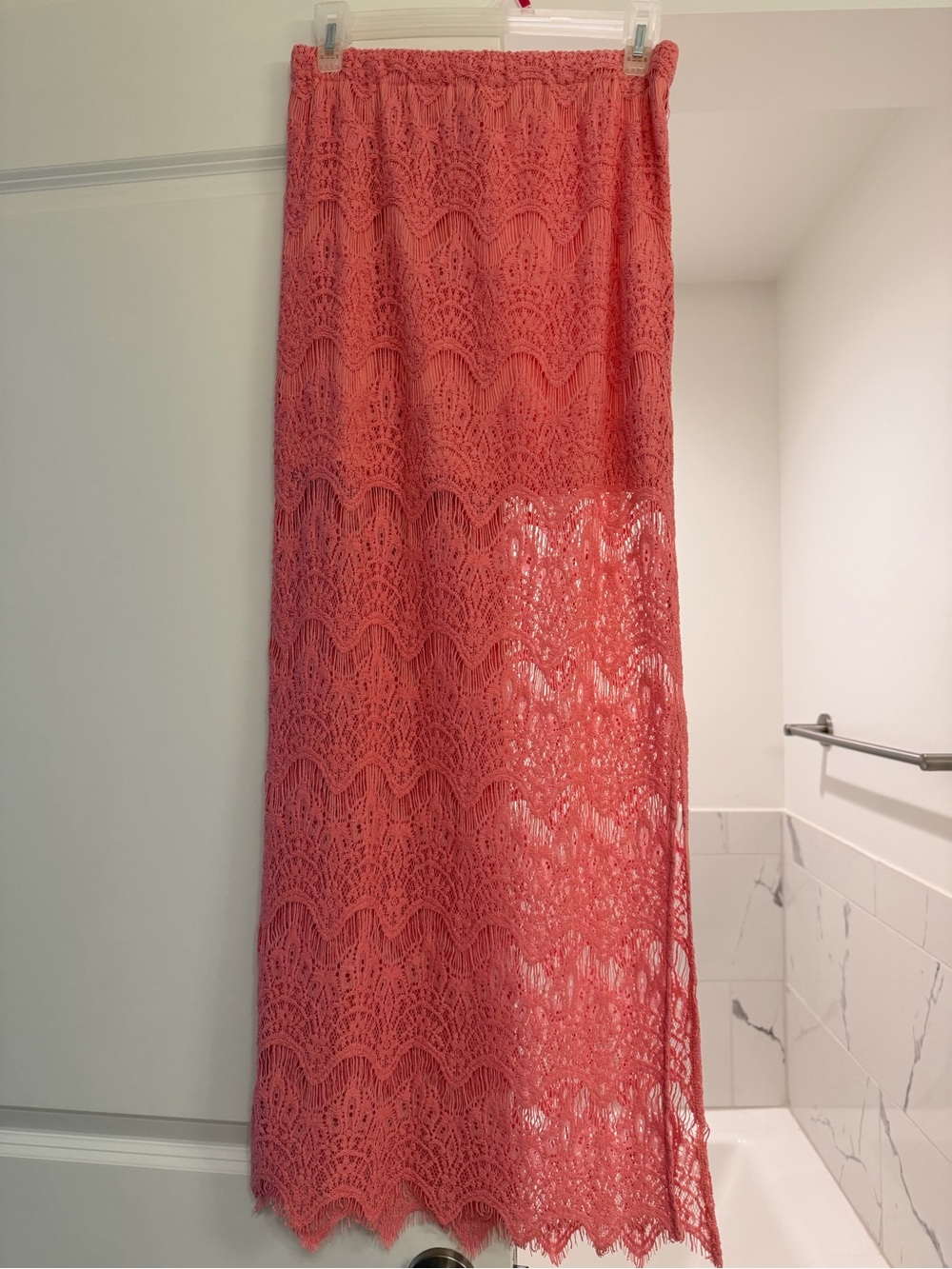 Coral Lace Maxi Skirt - Lightweight Crochet Maxi